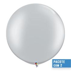 Balão De Látex Prata 30 Polegadas Pc 2 Unidades Qualatex 38402