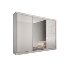 Guarda Roupa Solteiro 3 Portas E 4 Gavetas C- Espelho Natus-duna Branco
