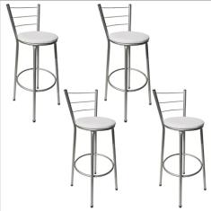 Jogo 4 Banqueta Alta Para Cozinha Cinza Epoxi Assento Branco