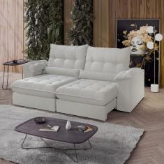 Sofá Retrátil Reclinável Molas Ensacadas Chicago 270 Cm Veludo Bege