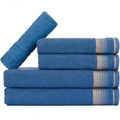 Jogo De Toalhas Luxury Soft Beka 360 G m² 2 Banho + 2 Rosto + 1 Piso Luxo Azul