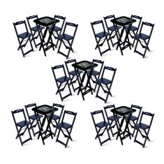 Kit 5 Conjuntos De Mesa Bistrô Dobrável Jack Daniel`s Com 4 Banquetas De Madeira Preta
