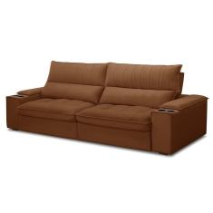 Sofá Retrátil 4 Lugares Com Porta Copo 280cm Andes F05 Veludo Terracota - Mpozenato