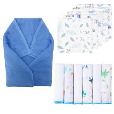 Kit 12 Peças Enxoval Bebe - 1 Toalha de Banho infantil + 5 Fralda de P