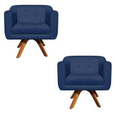 Kit 02 Poltronas Giratória Julia Azul Marinho