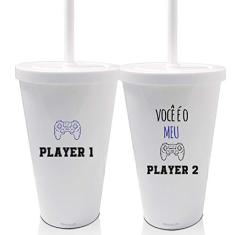 Kit 2 copos com tampa e canudo Branco Personalizados Dia dos Namorados