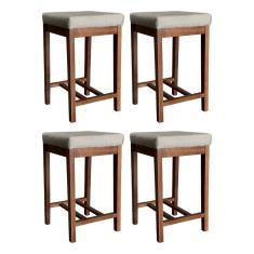 Kit 4 Banquetas Média Bali Estofadas para Bancada 64 Cm Madeira Maciça Suede Bege CCS