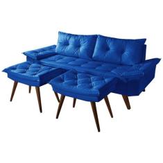 Sofá Bariloche 3 Lugares Em Material Sintético Mais 2 Banquetas - Esse