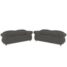 Dois Sofás Chesterfield Merlo 3 lugares 2,30 - Suede Cinza Chumbo / De