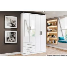 Guarda Roupa 4 Portas 4 Portas (2 C- Espelho) E 3 Gavetas Caju Da135 Branco - Henn