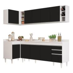 Armário De Cozinha Modulado De Canto Direito 5 Peças Cp44 Balcão Com Tampo Branco/preto - Lumil