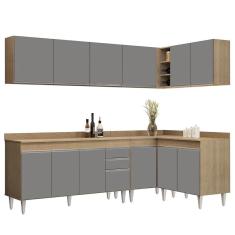 Armário De Cozinha Modulado De Canto 6 Peças Cp32 Balcão Com Tampo Castanho/cinza - Lumil
