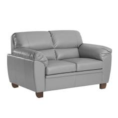 Sofá 2 Lugares Sala de Estar Pés Em Madeira Nauru Couro Cinza Gran Belo