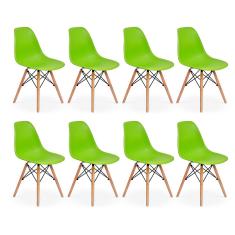 Conjunto 8 Cadeiras Charles Eames Eiffel Wood Base Madeira Verde