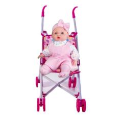 Kit Boneca Judy Minha 1ª Oração + Carrinho de Brinquedo Rosa - Milk Br