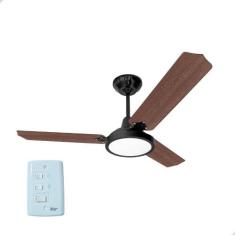 Ventilador De Teto Lorensid Lumi Led Preto Pás Mogno 127V, 110V