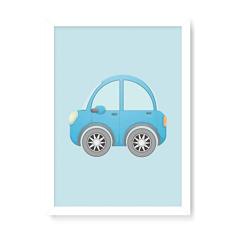 Arte Maníacos Quadro Decorativo Carrinho Azul - 23x16,25cm (Moldura caixa em laca branca)