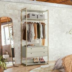 Guarda Roupa Closet Industrial com Cabideiro 2 Gavetas Olivar Off White