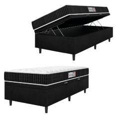 Cama Box Baú Colchão Solteiro Espuma D33 New Millenium 88x188x60cm Preto/Branco Hellen - Suporta até 120kg por Pessoa