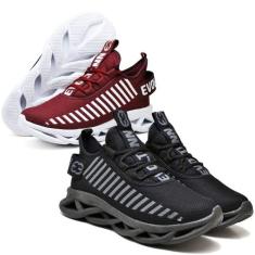 Kit 2 Tênis Esportivo Feminino Easy Confortavel Resistente BORDO/PRETO