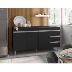 Balcão de Cozinha  Andréia 150cm Preto + Tampo - AJL Móveis