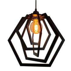 Lustre Luminária Pendente Madeira Sala Quarto Cozinha Balcão Hexágono 