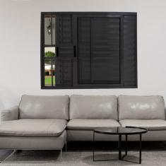 Janela Veneziana De Alumínio 3 Folhas 100 X 100cm Linha 25 Com Grade Esquadrias Bergamo Preto