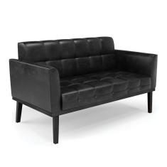 Sofá Namoradeira 2 Lugares Base De Madeira Preto Elisa Corano D03 - D'rossi Cor Preto