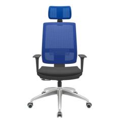 Cadeira Office Brizza Tela Azul Com Encosto Assento Aero Preto RelaxPl