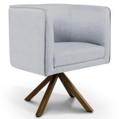 Poltrona Decorativa Giratória Base Giromad Madeira Betina D-315 Linho Cinza - Domi