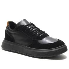 Tênis pulse preto de couro sola alta masculino casual streetwear sapat