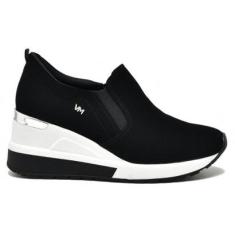 Tênis Feminino Anabela Slip On Nobuck Preto Prata Via Marte 046-002-01-Feminino