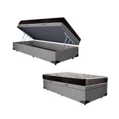 Cama Box Baú Solteiro Colchão Aylla Espuma D33 Acolchões + Box Suede 59x88x188