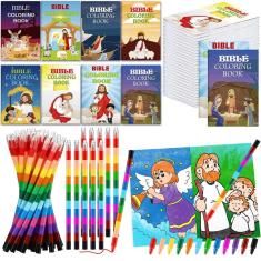Livro de colorir Fulmoon, 144 unidades da Bíblia com lápis empilháveis para crianças