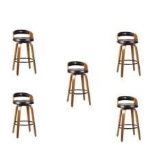 Kit 5 Banqueta para Cozinha Alta Giratória Madeira Roma Preto/Marrom