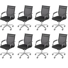 Kit 8 Cadeiras para Escritorio Diretor Baixa Roma 3312 Preto