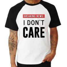 Camiseta Raglan I don't care - Foca na Moda, Branco, Preto, GG