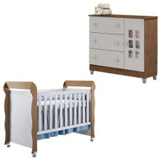 Berço Mirelle e Cômoda Mariah Branco Acetinado Amadeirado - Carolina -