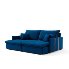 Sofá-Cama Casal 3 Lugares Solomons Linho Azul Marinho