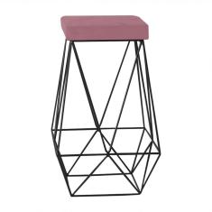 Banqueta Decorativa Kathy Base Preta Veludo Rosê Gran Belo