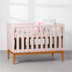 Berço Mini Cama Theo com Pés Square Mel - Rosa