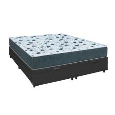 Cama Box Baú Casal 138 Bipartido Tecido Sintético Preto Com Colchão Alegro Bello Box Espuma D28 Cinza 58x138x188
