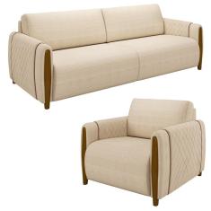Conjunto Sofá 3 Lugares 223cm E Poltrona 98cm Amaranto M22 Linho Champanhe - Mpozenato