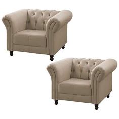 Kit 02 Poltronas Decorativa Maggiore Couro Bege 66 - Gran Belo