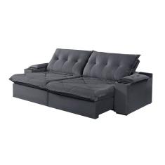 Sofá 2 Lugares Retrátil Martins M-163 Com Acessórios Veludo Grafite