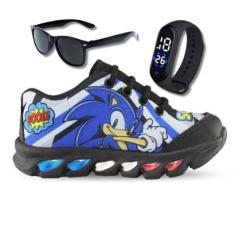tenis de led infantil masculino sonic boom com luzinha meninos mais relogio e oculos-Masculino