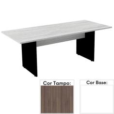 Mesa de Reunião Retangular 200 x 90 cm Pé Painel PE25 em MDP Cor Walnut e Base Branca