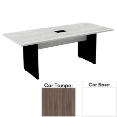 Mesa de Reunião Retangular 200 x 90 cm Pé Painel PE25 em MDP Cor Walnut e Base Branca