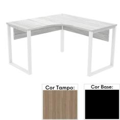 Mesa de Escritório em L Pé Tubular PE25 em MDP 145 x 145 x 60 cm Cor Noce Naturalle e Base Preta