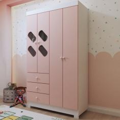 Guarda-Roupa Infantil Escotilha 4 Portas 3 Gavetas Branco/Rosa - Panorama Móveis